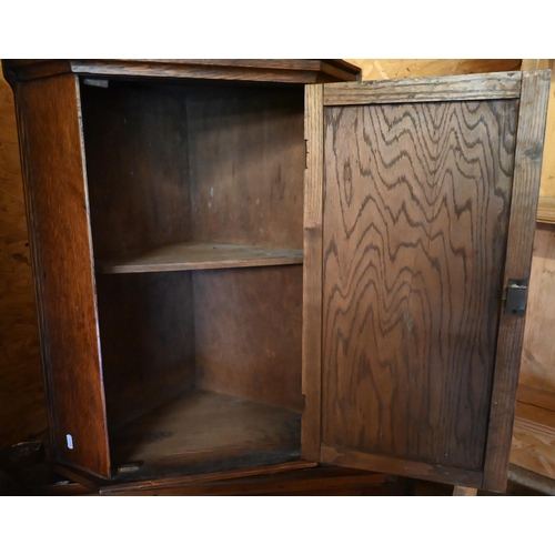 443 - #A George III mahogany hanging corner cupboard to/w a smaller oak corner cupboard (2)