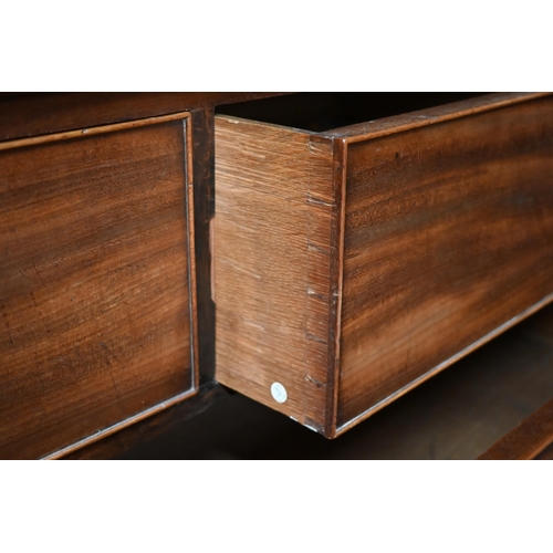 446 - Victorian mahogany linen press with fitted slides over two short and two long drawers, raised on tur... 