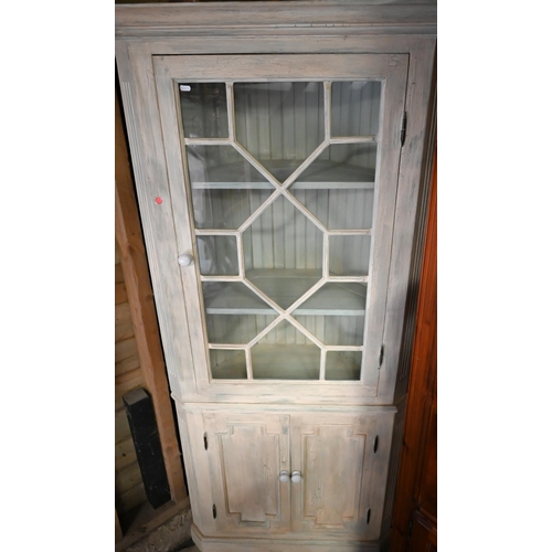 450 - A part glazed painted corner cupboard, 185 cm high to/w an occasional table (2)