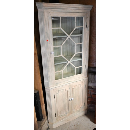 450 - A part glazed painted corner cupboard, 185 cm high to/w an occasional table (2)