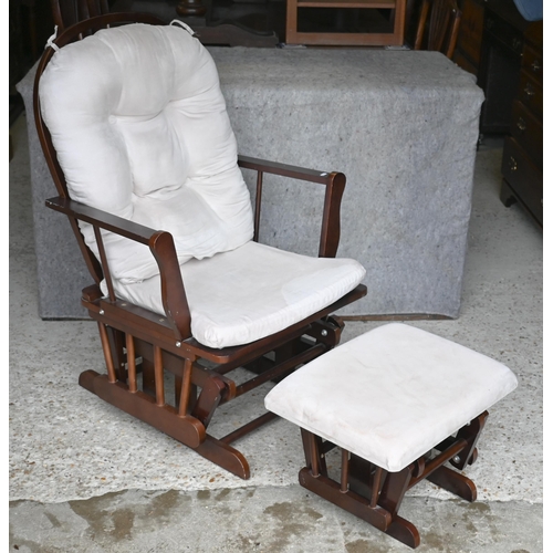 454 - #A dark stained hardwood rocking chair and stool a/f