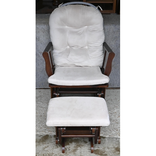 454 - #A dark stained hardwood rocking chair and stool a/f