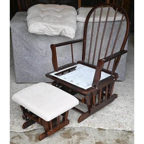 454 - #A dark stained hardwood rocking chair and stool a/f