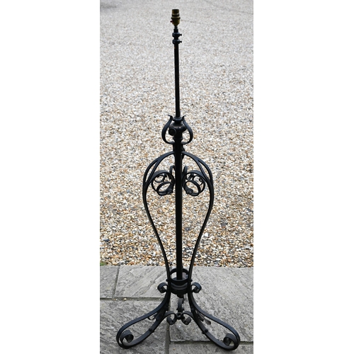 469 - A wrought iron telescopic standard lamp in the Art Nouveau style, 143 cm high