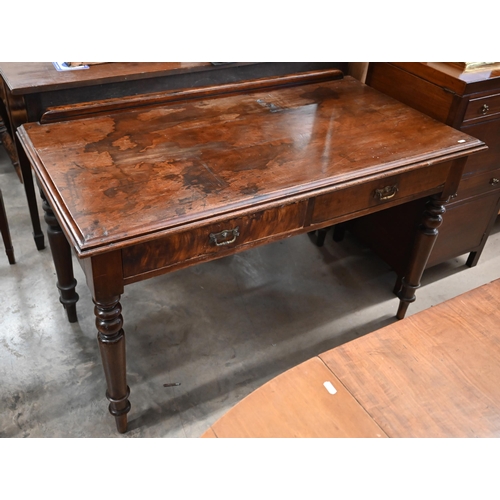 479 - Victorian walnut writing table with two frieze drawers on turned legs, 120 cm wide x 63 cm deep x 76... 