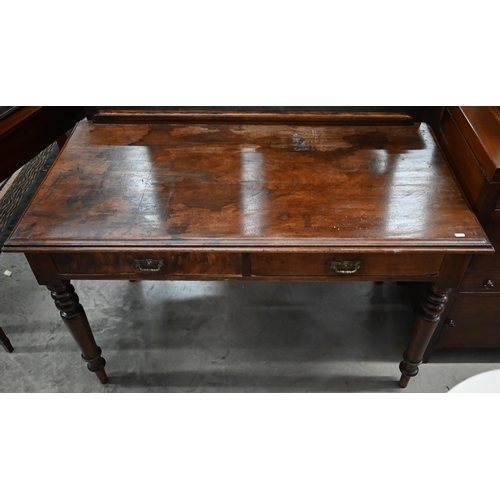 479 - Victorian walnut writing table with two frieze drawers on turned legs, 120 cm wide x 63 cm deep x 76... 