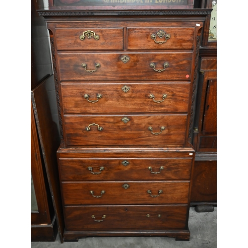 487 - A George III mahogany chest on chest with six long drawers over two short drawers, 102 cm wide x 179... 