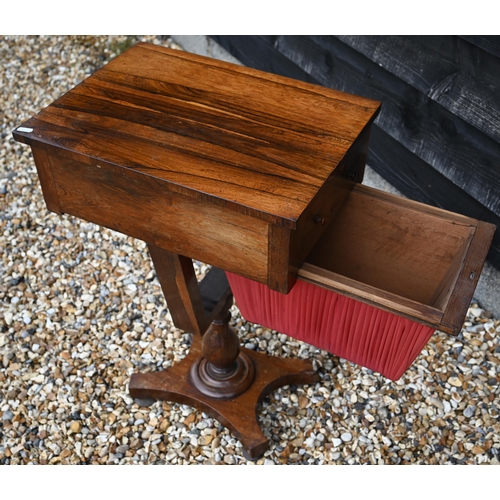 491 - #A Regency rosewood worktable with fitted drawer and sliding silk well, 48.5 cm long x 36 cm wide x ... 