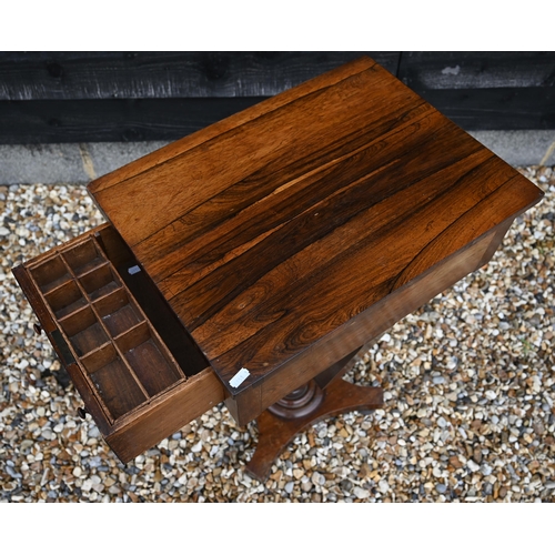 491 - #A Regency rosewood worktable with fitted drawer and sliding silk well, 48.5 cm long x 36 cm wide x ... 