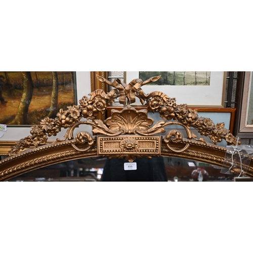 498 - Victorian gilt gesso-framed overmantle mirror with floral and shell crest, arched top and scrolling ... 