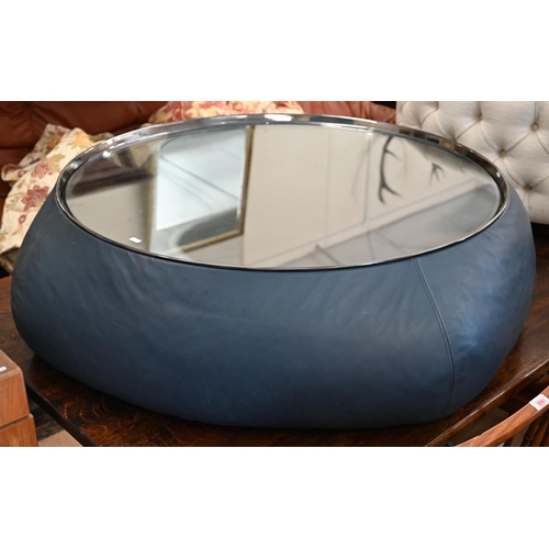 506 - B & B Italia 'Lady-Fat'[ blue leather 'pouffe' coffee table with mirrored top designed by Patric... 