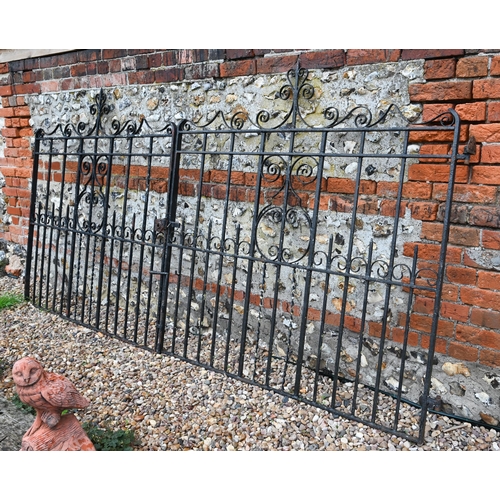 51 - Pair of large old wrought iron/steel driveway gates, 290 cm w o/a x 143 cm h
