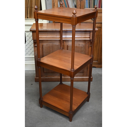 512 - Teak three-tier whatnot on turned pillars, 48 cm square