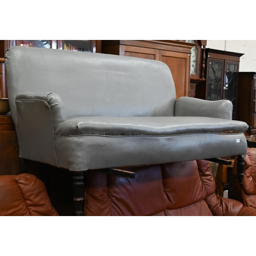 518 - #19th century sofa with later grey vinyl cover, on turned supports 140 cm wide