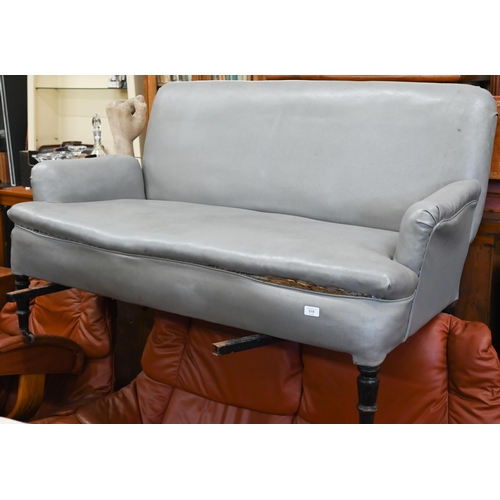 518 - #19th century sofa with later grey vinyl cover, on turned supports 140 cm wide