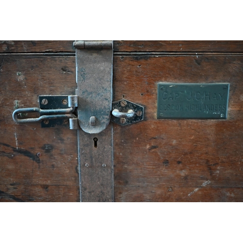 75 - An antique steel bound oak silver chest