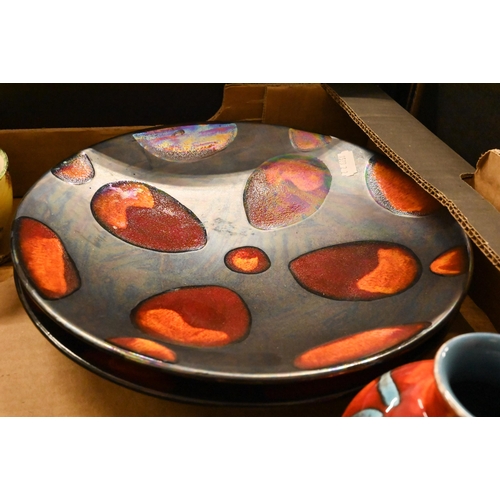 89 - Two 25 cm Poole Pottery 'Galaxy' plates to/w a 'Galaxy' vase and a 'Volcano' vase, four Sunflower bo... 