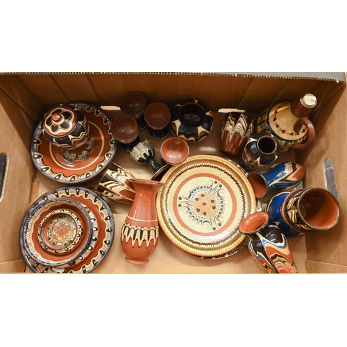 90 - #A quantity of decorative Bulgarian earthenware with decorative 'feathered' polychrome glazes - 40 p... 