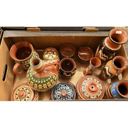 90 - #A quantity of decorative Bulgarian earthenware with decorative 'feathered' polychrome glazes - 40 p... 