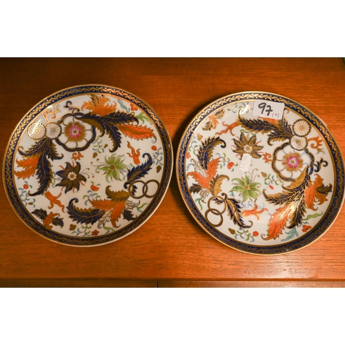 97 - Pair of early 19th century china 20 cm plates with foliate decoration in the Imari palette to/w a pa... 