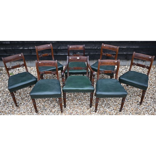 460 - A set of eight Regency style bar back dining chairs with sabre legs and green vinyl upholstery (1 ca... 