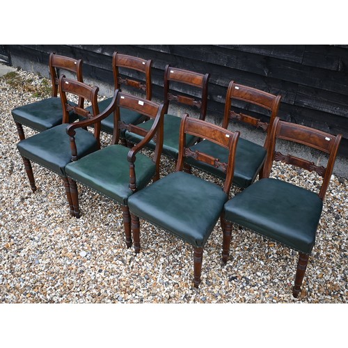 460 - A set of eight Regency style bar back dining chairs with sabre legs and green vinyl upholstery (1 ca... 