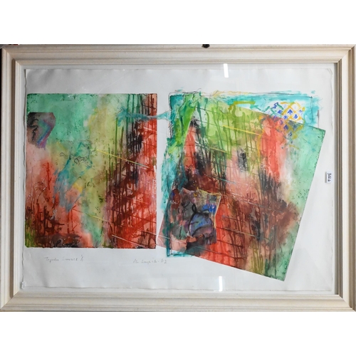 300 - 'Tequila Sunrise', mixed media abstract by Ali Lugrich and a figurative abstract indistinctly signed... 