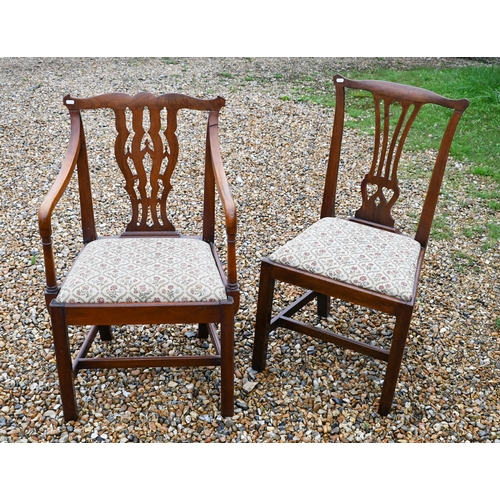 450 - A set of four mahogany ear back side chairs, to/w two differing covers (6)