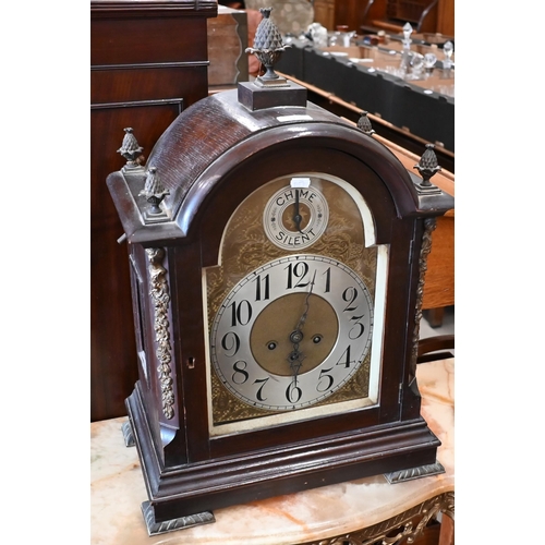 278 - Large German stained oak bracket clock with chiming movement, 63 cm high f/r