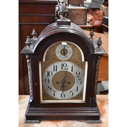 278 - Large German stained oak bracket clock with chiming movement, 63 cm high f/r