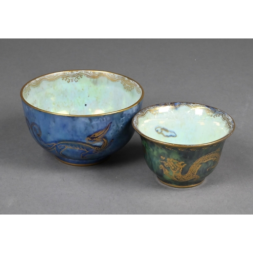 68 - Two small Wedgwood lustre bowls, decorated with Chinese dragons by Daisy Makeig-Jones, 9/7 cm diamet... 