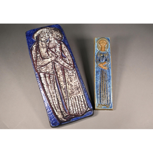 74 - Two Bornholm (Denmark) glazed earthenware plaques, moulded in relief with figures in the medieval ma... 