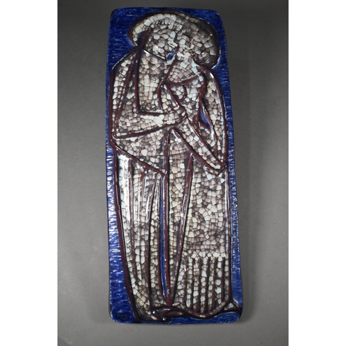 74 - Two Bornholm (Denmark) glazed earthenware plaques, moulded in relief with figures in the medieval ma... 