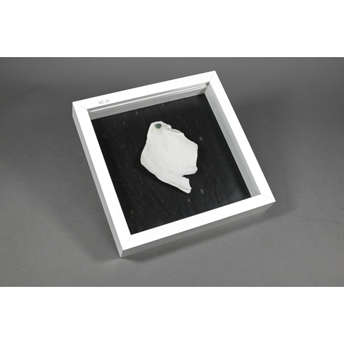 76 - Peter Hayes - ceramic sculpture 'Shard', 14 x 10 cm, in glazed frame, to/w a large ceramic ridged pl... 