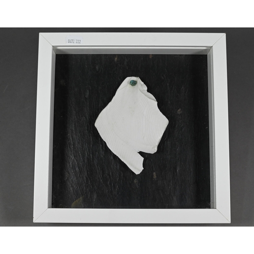 76 - Peter Hayes - ceramic sculpture 'Shard', 14 x 10 cm, in glazed frame, to/w a large ceramic ridged pl... 