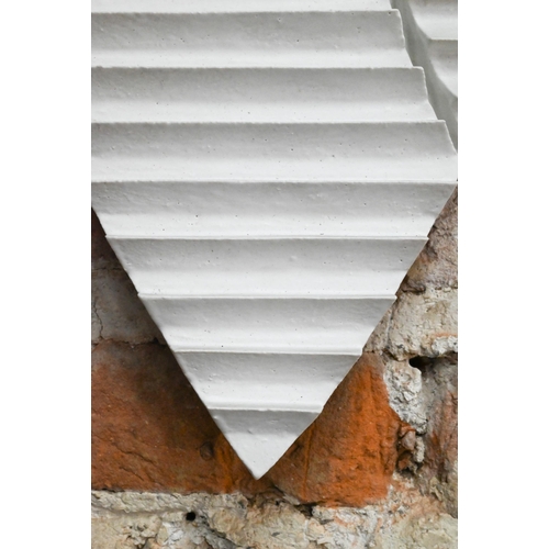 76 - Peter Hayes - ceramic sculpture 'Shard', 14 x 10 cm, in glazed frame, to/w a large ceramic ridged pl... 