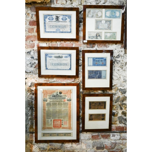 193 - Three frames of banknotes - The Bank of the United States One Thousand Dollars, 1840 and Confederate... 