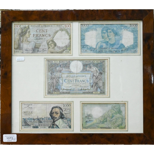 193 - Three frames of banknotes - The Bank of the United States One Thousand Dollars, 1840 and Confederate... 