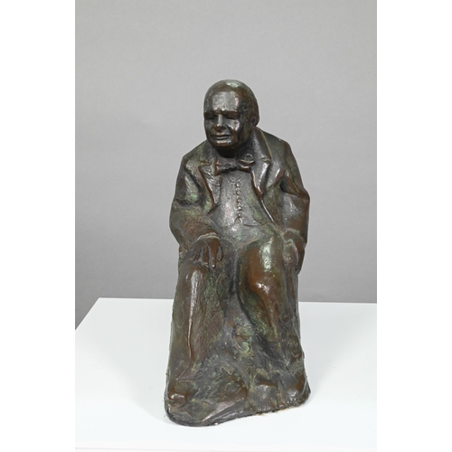 184 - A bronzed resin seated figure of Winston Churchill, signed Ravera, limited edition 4/10, 21 cm