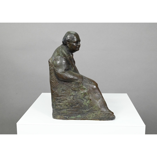 184 - A bronzed resin seated figure of Winston Churchill, signed Ravera, limited edition 4/10, 21 cm