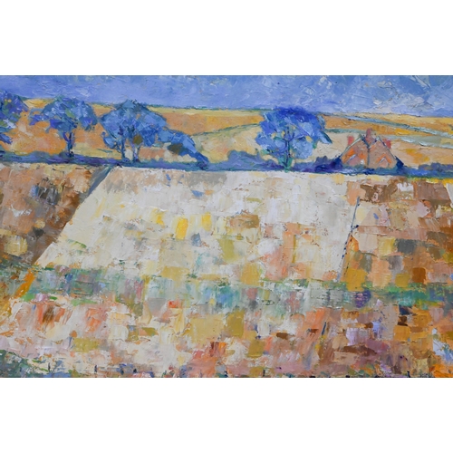 345 - Jean Heathcote - 'Cornfields', oil on board, signed wtih initials, 38.5 x 59 cm