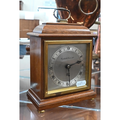 102 - Mappin & Webb (retailer) mahogany mantel clock with square silvered dial, by Elliott of London, ... 