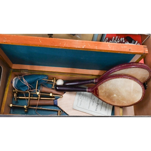 120 - Edwardian Jacques Ping Pong set in original box to/w a bagatelle board, three vintage golf-ball boxe... 