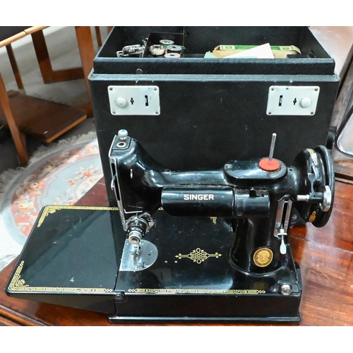 126 - Vintage Singer Portable Electric Sewing Machine No 221K, boxed and with accessories (little used)