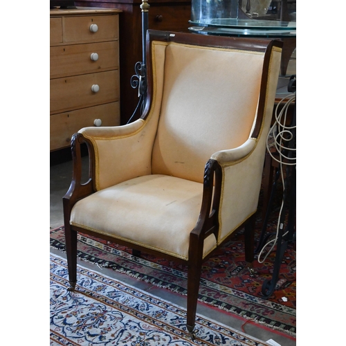 135 - An Edwardian walnut and satin inlaid parlour armchair