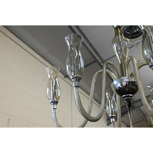 139 - An Italian (possibly Murano) smoked glass six-branch electrolier/chandelier, 60 cm h