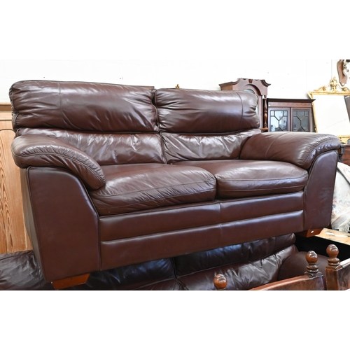 143 - A brown leather two seater sofa, 180 cm w x 95 cm d x 95 cm h, to/w a matching three seater sofa, 23... 