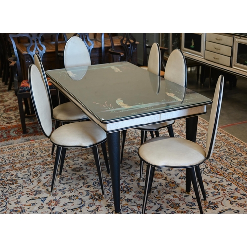 155 - An Italian mid-century (1950s) black and ivory chinoiserie-decorated dining suite by Umberto Mascagn... 