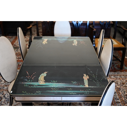 155 - An Italian mid-century (1950s) black and ivory chinoiserie-decorated dining suite by Umberto Mascagn... 