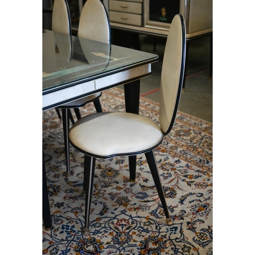 155 - An Italian mid-century (1950s) black and ivory chinoiserie-decorated dining suite by Umberto Mascagn... 